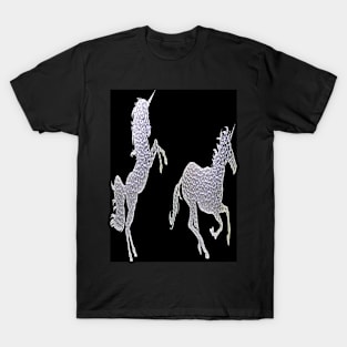 Silver couple unicorns-Black T-Shirt